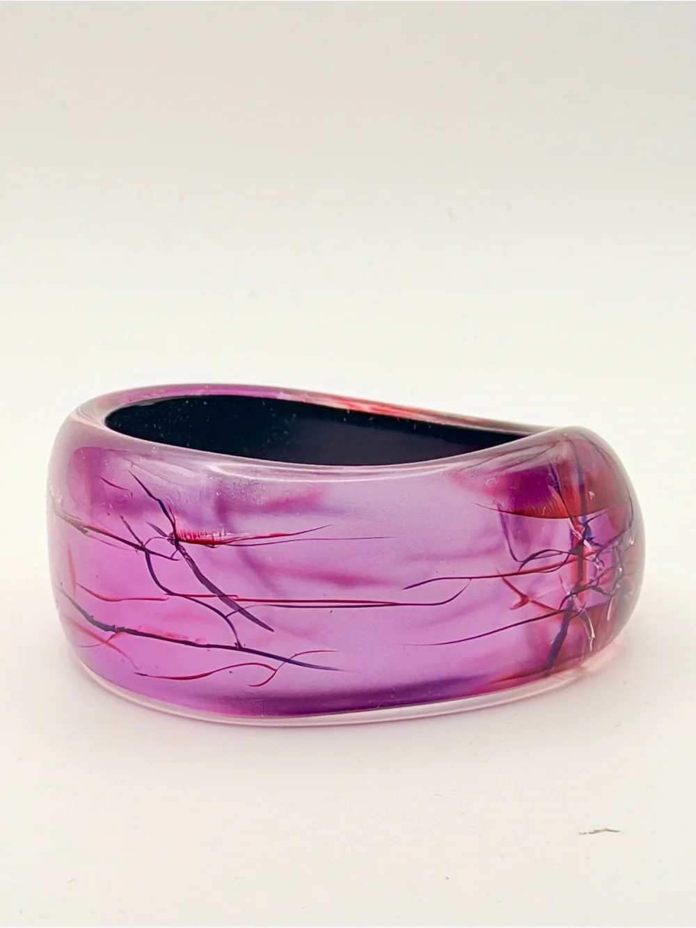 Vintage Purple Resin Bangle Bracelet with Red and Black Vein Accents